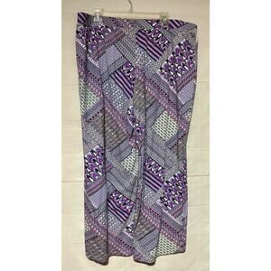 D & Co. sz petite XL XLP purple patchwork print soft pull on cropped beach pants